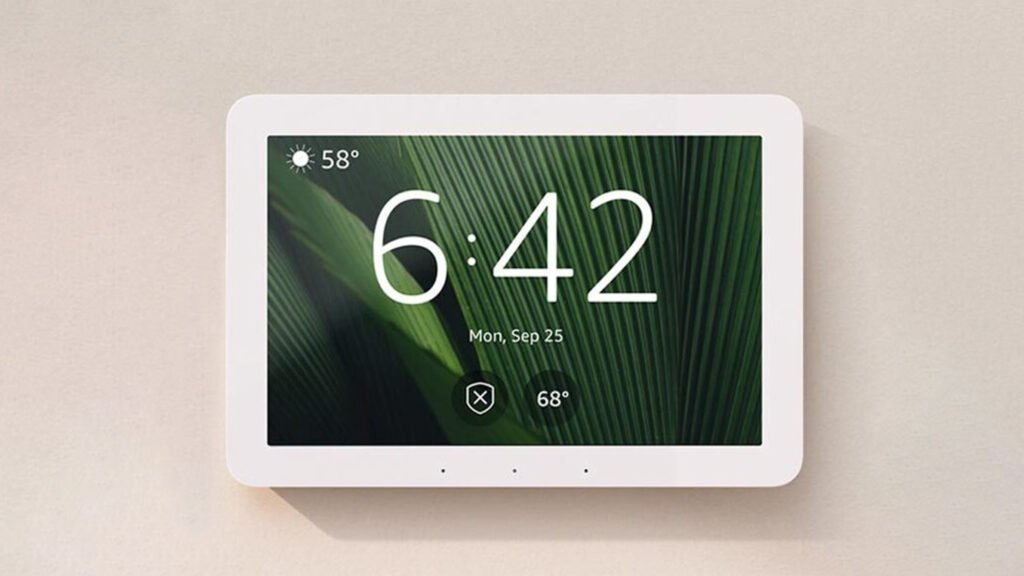 Wall-mounted Alexa smart display used as a home control dashboard