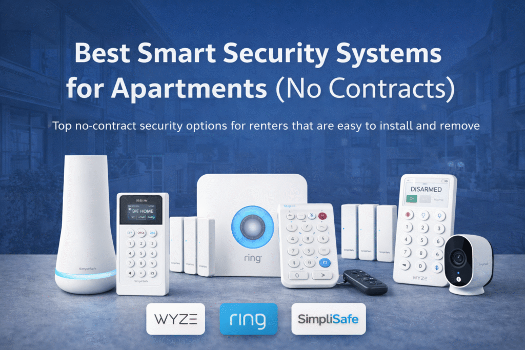Best smart security systems for apartments with no contracts featuring Ring, SimpliSafe, and Wyze wireless security kits